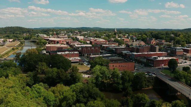 Aerial View Moving Around over Main Street in Downtown Rome Georgia