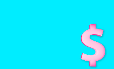 3d illustration.. dolar symbol typographic pink in background cyan
