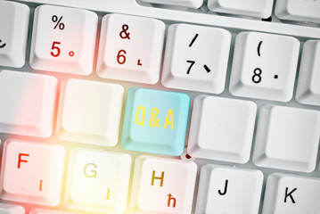 Text sign showing Q And A. Business photo text a period of time or an occasion when someone answers...