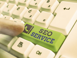 Word writing text Seo Service. Business photo showcasing techniques and procedures to increase the...