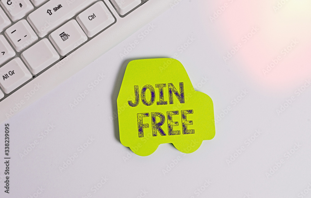 Poster word writing text join free. business photo showcasing the act or an instance of joining a group or 