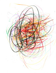 Scrawl. Drawing a line.  Children's drawings drawn with felt-tip pens, colored pencils, and a pen.