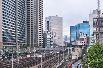 tokyo city skyline and railroad