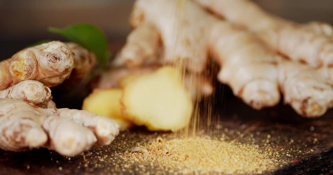 Ground ginger powder is strewed on the table.