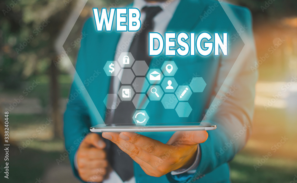 Poster text sign showing web design. business photo text website development designing and process of creat