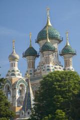Fototapeta na wymiar Cathedrale Saint-Nicolas, Russian Orthodox Church, inaugurated in 1912, Nice, France