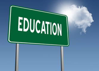 Education sign for knowledge through study.