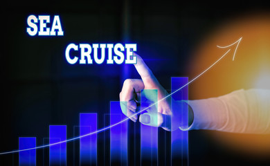Conceptual hand writing showing Sea Cruise. Concept meaning a voyage on a ship or boat taken for...