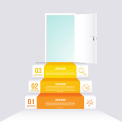 Vector stairs and Target infographic. Template for diagram, graph, presentation and chart. Business infographics startup concept with 3 options, parts, steps or processes. Abstract background.