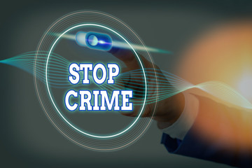 Handwriting text writing Stop Crime. Conceptual photo the effort or attempt to reduce and deter...