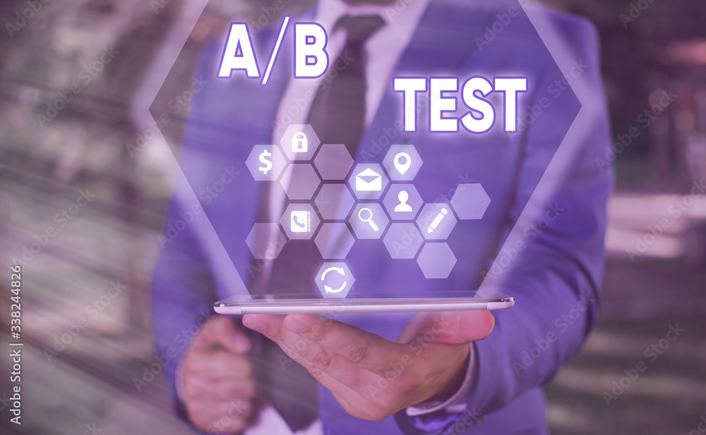 Poster text sign showing a or b test. business photo text test to determine consumers prefer ability among 