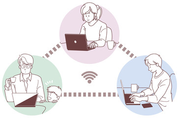 テレワークする人々のイメージイラスト