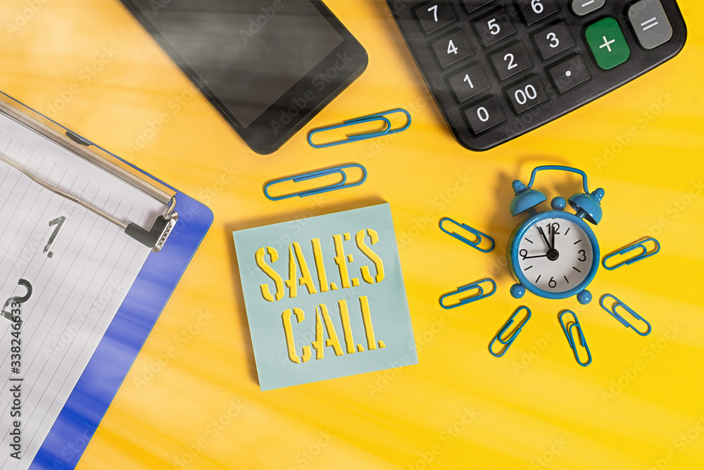 Poster word writing text sales call. business photo showcasing a phone call made by a sales representative 