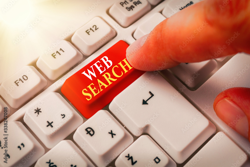 Poster conceptual hand writing showing web search. concept meaning software system designed to search for i