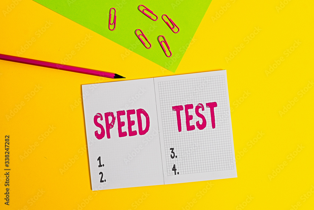 Poster text sign showing speed test. business photo showcasing psychological test for the maximum speed of 