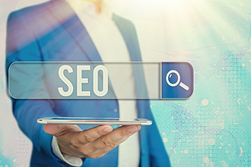 Text sign showing Seo. Business photo showcasing incredibly effective way to market your near...