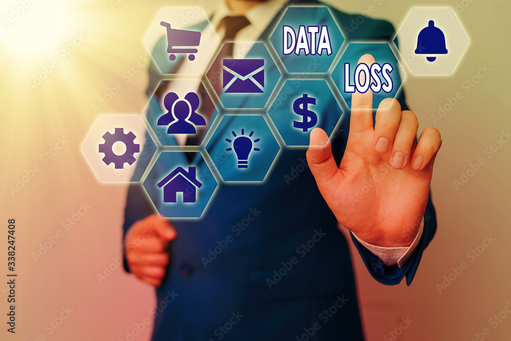 Poster conceptual hand writing showing data loss. concept meaning process or event that results in data bei