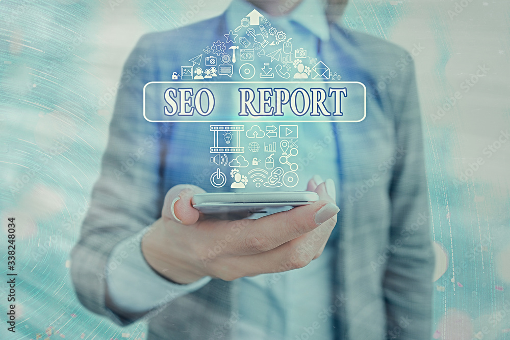Poster conceptual hand writing showing seo report. concept meaning notifying on how website is performing i