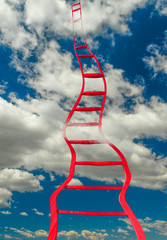ladder long difficult among  clouds leadin high to the sky heaven 3d rendeing