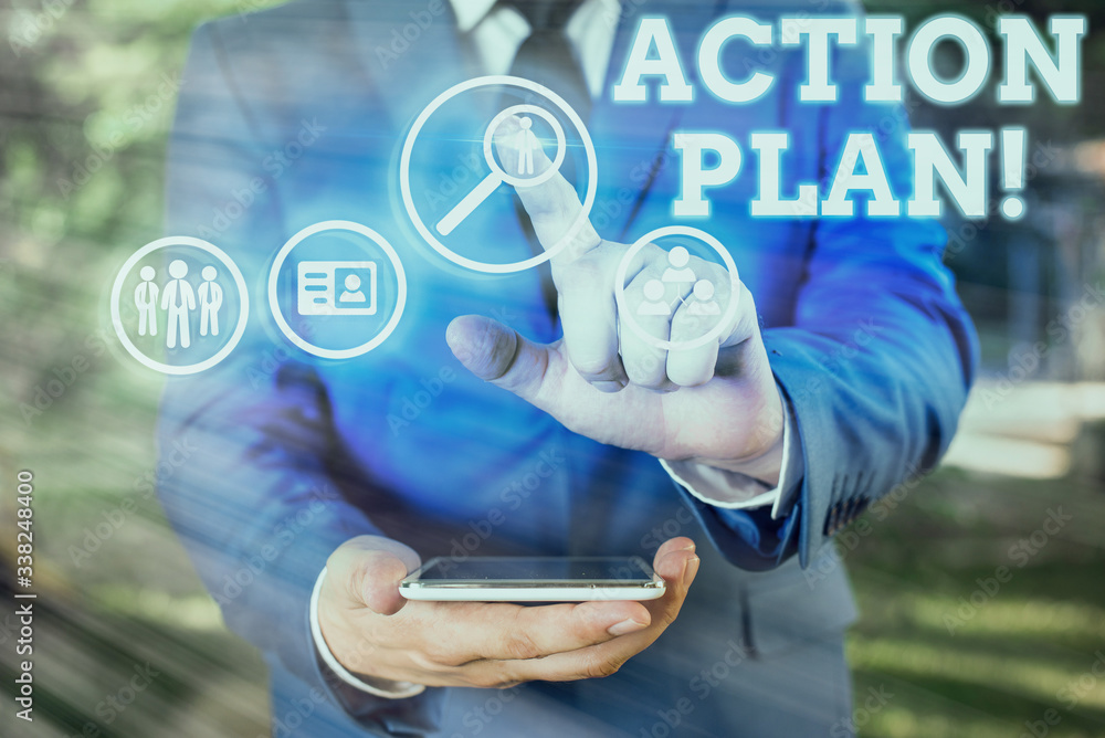 Poster text sign showing action plan. business photo showcasing proposed strategy or course of actions for 