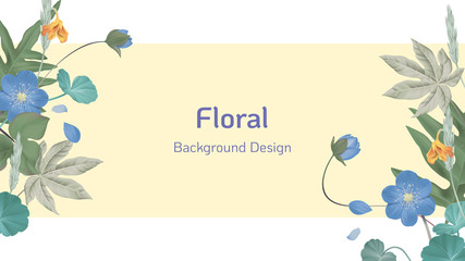 Floral banner background template design, various flowers and leaves on yellow