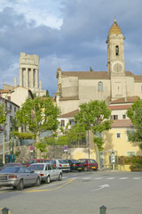 Fototapeta na wymiar Town of La Turbie with Trophee des Alpes and church, France
