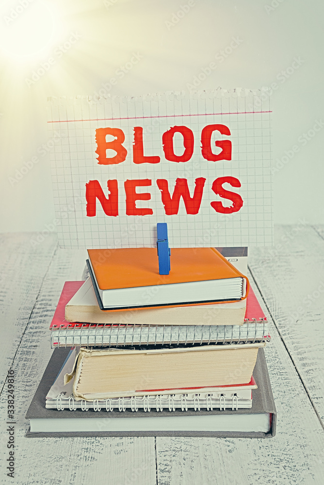 Aufkleber writing note showing blog news. business concept for regularly updated website typically one run by 