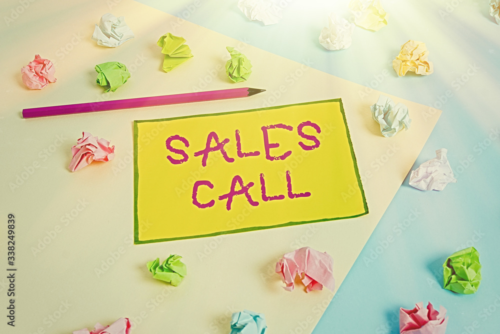 Poster writing note showing sales call. business concept for a phone call made by a sales representative of