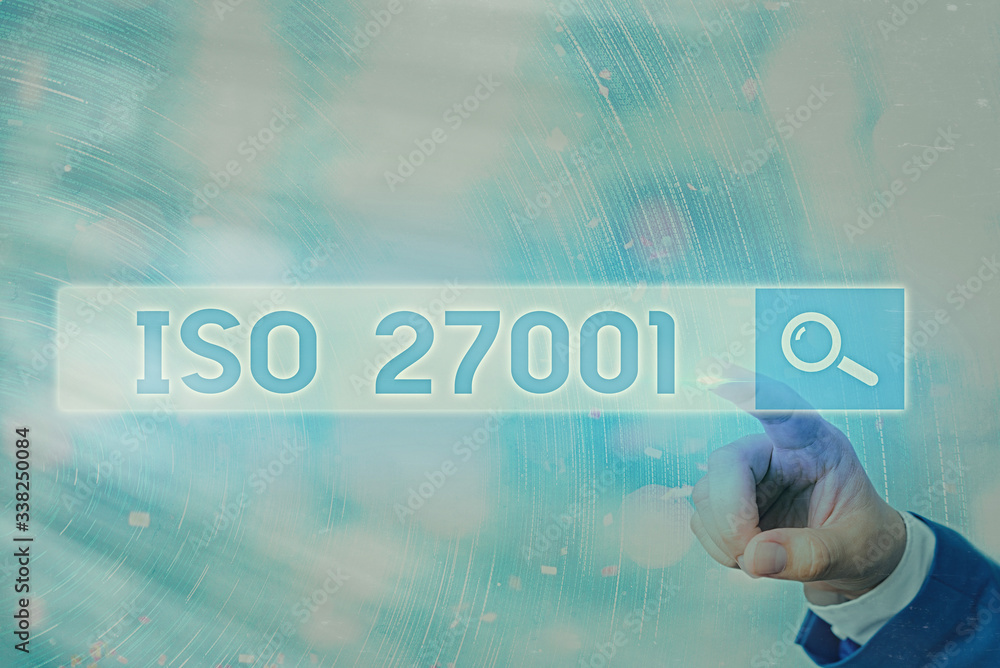 Poster writing note showing iso 27001. business concept for specification for an information security manag