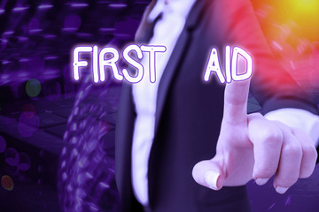 Word writing text First Aid. Business photo showcasing Practise of healing small cuts that no need...
