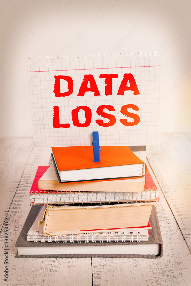 Poster writing note showing data loss. business concept for process or event that results in data being cor