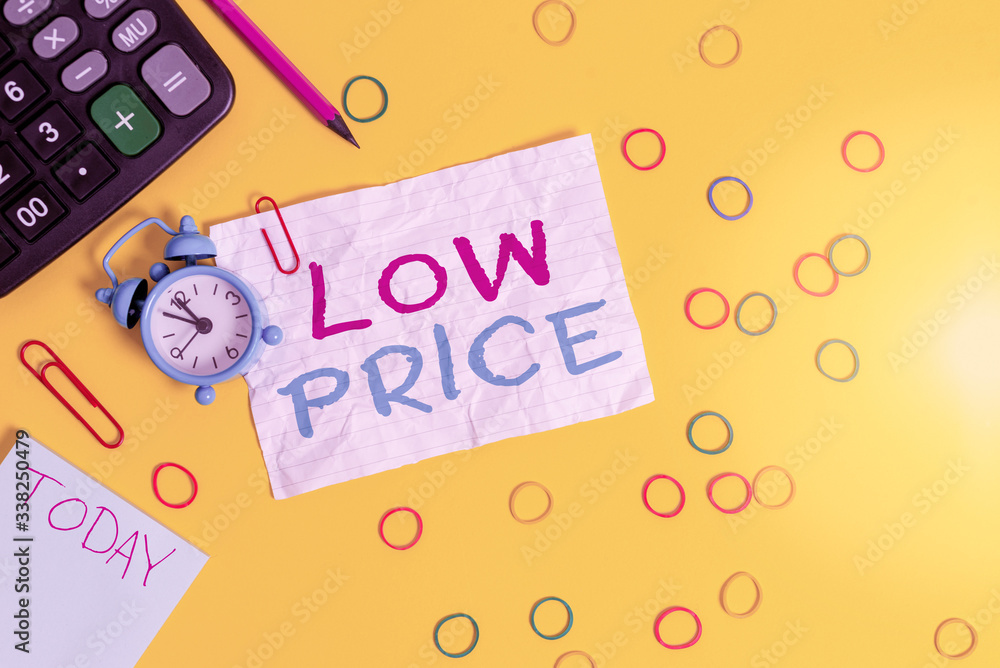 Poster conceptual hand writing showing low price. concept meaning price are the lowest in relation to other