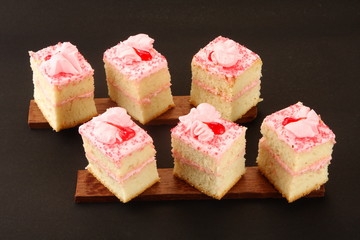 Homemade strawberry milk cream cake slices 