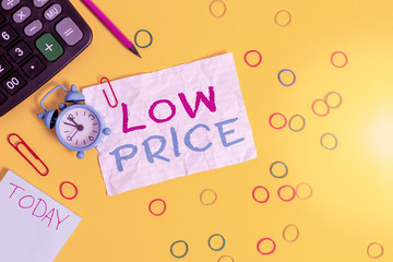 Conceptual hand writing showing Low Price. Concept meaning Price are the lowest in relation to...