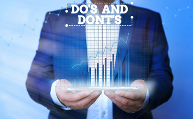 Conceptual hand writing showing Do S And Dont S. Concept meaning Rules or customs concerning some...