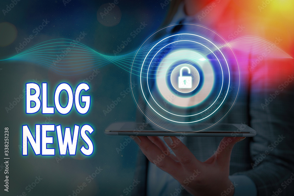Aufkleber conceptual hand writing showing blog news. concept meaning regularly updated website typically one r
