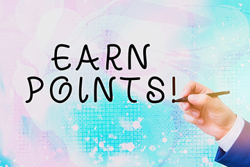 Conceptual hand writing showing Earn Points. Concept meaning collecting scores in order qualify to...