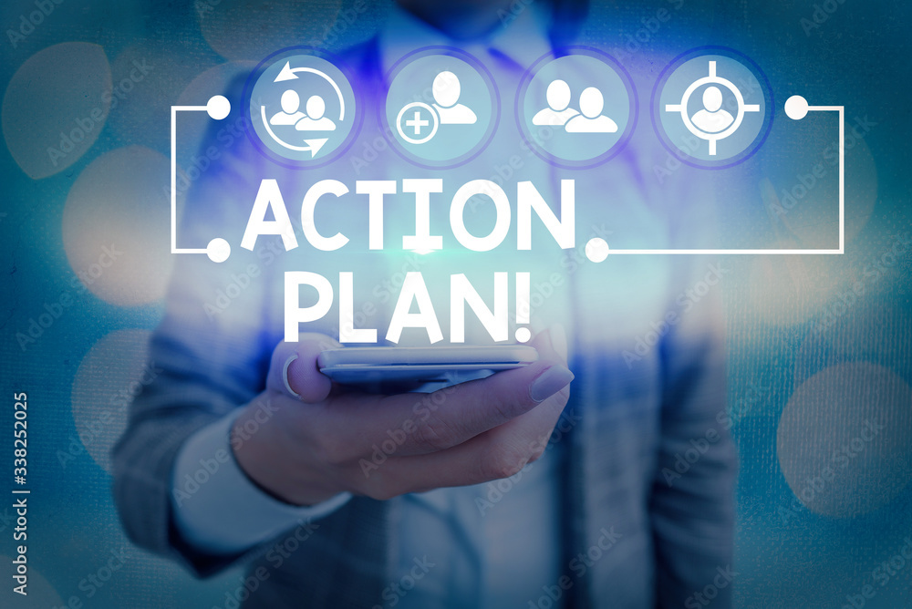 Poster conceptual hand writing showing action plan. concept meaning proposed strategy or course of actions 