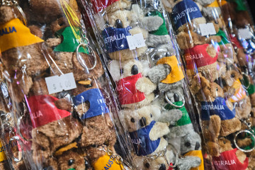 Inside Paddy's Markets, Sydney with lots of souvenirs, fruits, market stalls and memorabilia for sale