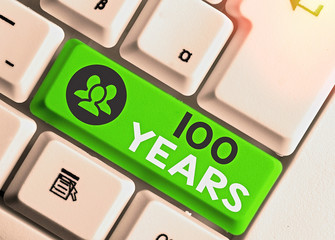 Conceptual hand writing showing 100 Years. Concept meaning Remembering special day for being 100...