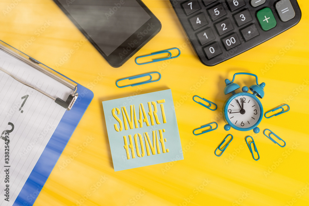 Poster word writing text smart home. business photo showcasing automation system control lighting climate e