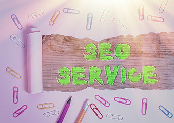 Text sign showing Seo Service. Business photo text techniques and procedures to increase the...