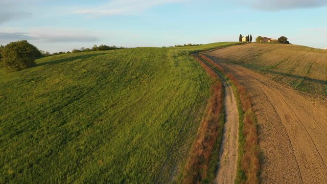 Capella Di Vitaleta in Tuscany. Aerial View. Tuscany Landscape