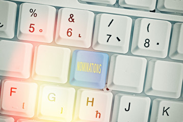 Text sign showing Nominations. Business photo text the act of officially suggesting someone for a...