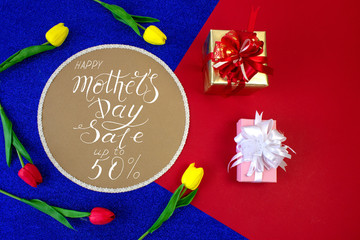Fototapeta na wymiar card, banner, pattern for a discount of 50 per cent in the Mother Day