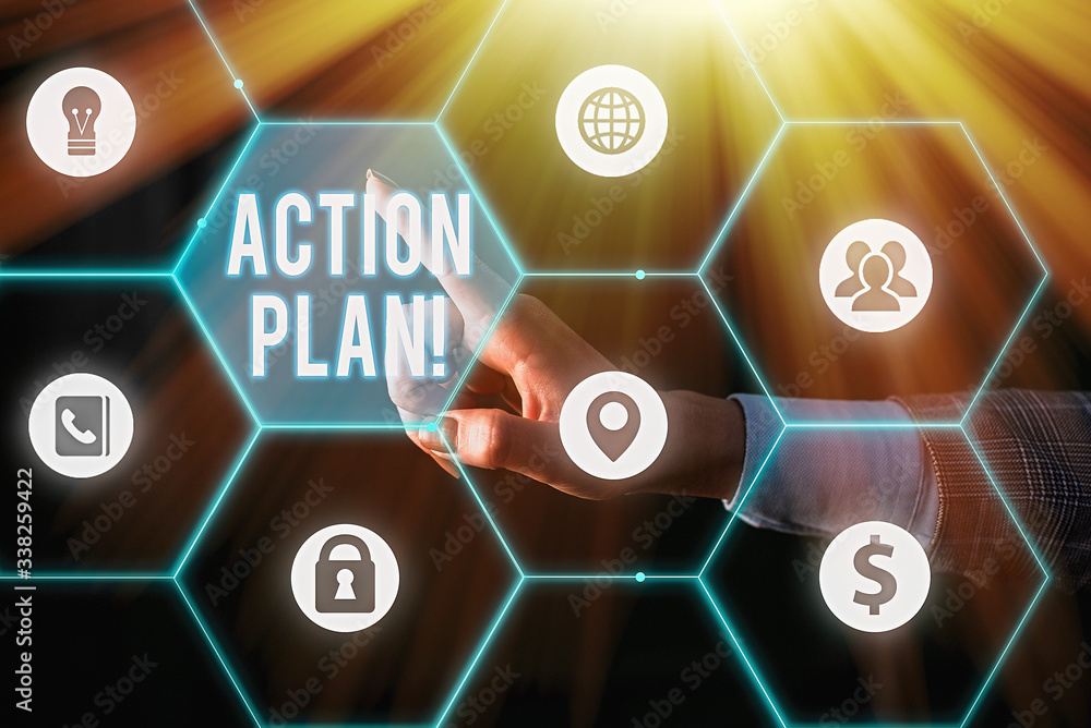 Poster text sign showing action plan. business photo text proposed strategy or course of actions for certai