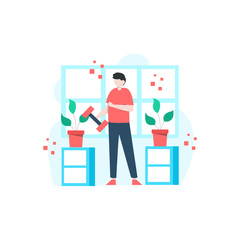 people are exercising in the gym using dumbbells, barbells and treadmills vector illustration, suitable for landing page, ui, website, mobile app, editorial, poster, flyer, article, and banner