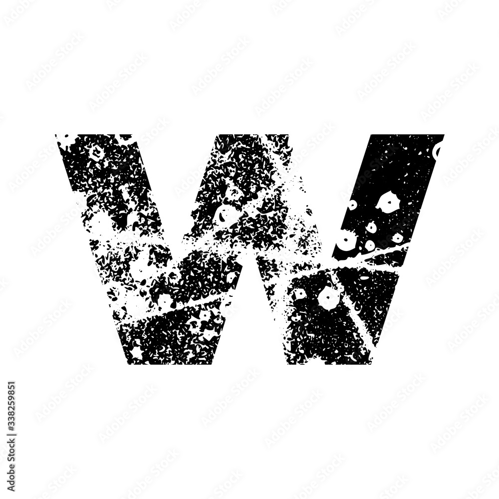 Fototapete painted letter w. grunge alphabet font. abstract handmade sans serif typeface. distress textured abc