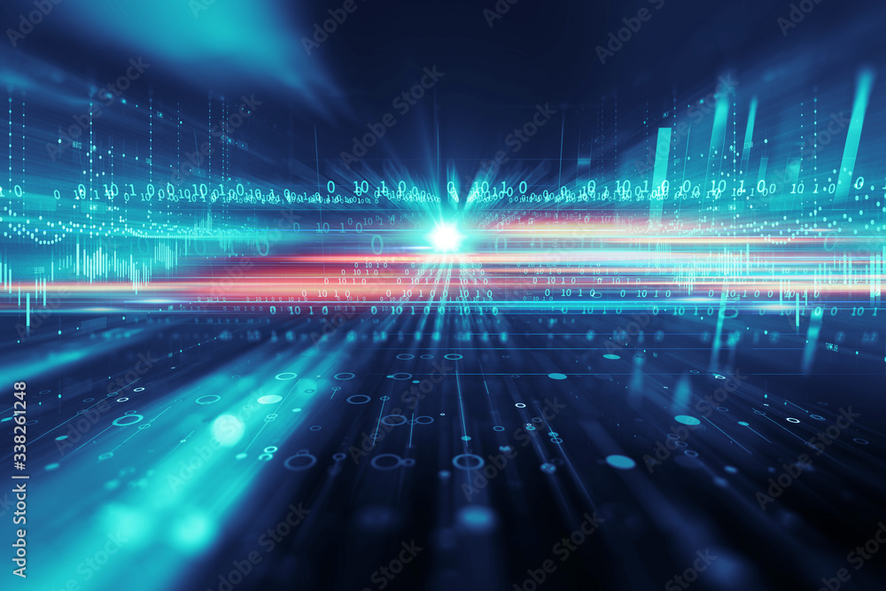 Aufkleber light speed zoom travel in deep space background 3d illustration.