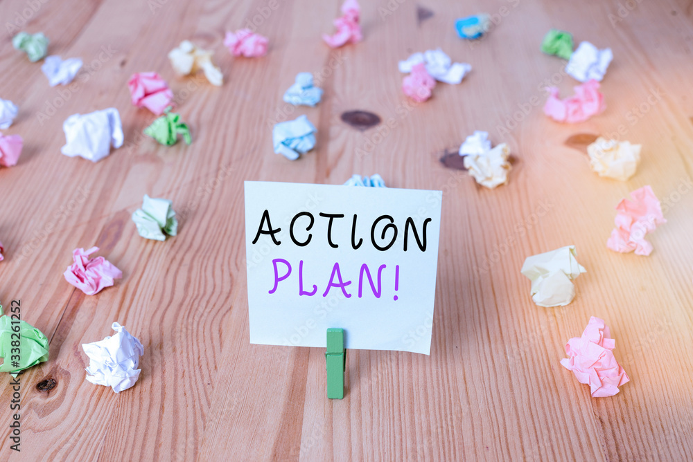 Poster handwriting text action plan. conceptual photo proposed strategy or course of actions for certain ti